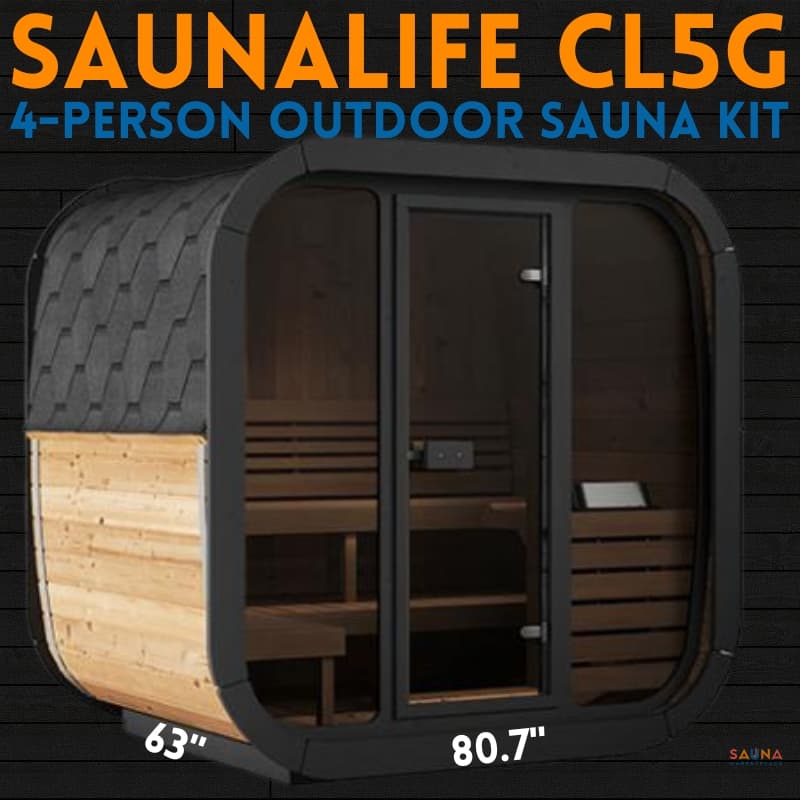 SaunaLife CL5G 4-person outdoor cube sauna kit with full glass front
